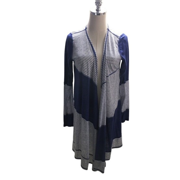 Allen Allen Cardigan Duster Women's Size Medium Blue Striped - Picture 1 of 6